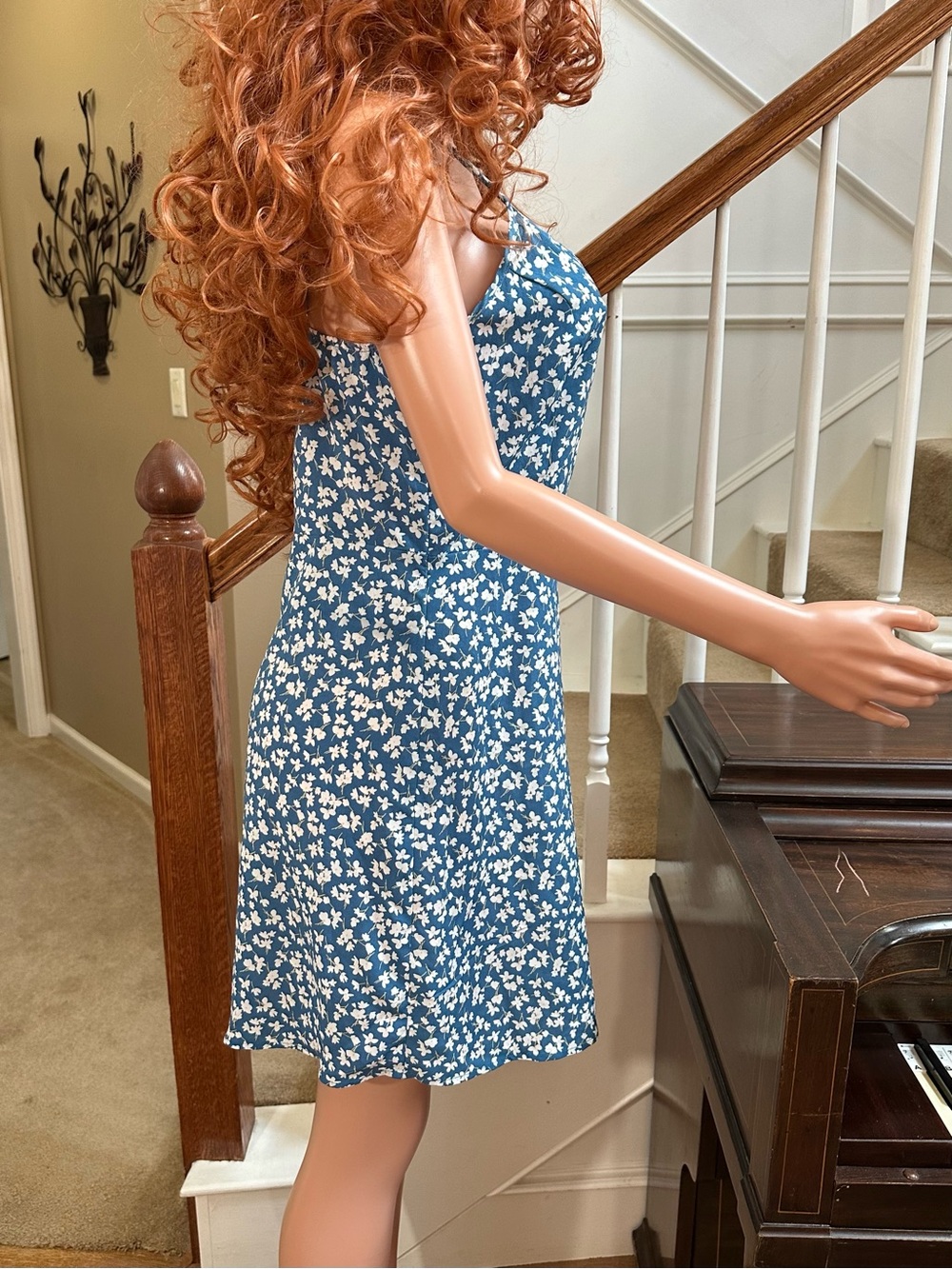 Blue Floral Slip Dress - Picture 6 of 9